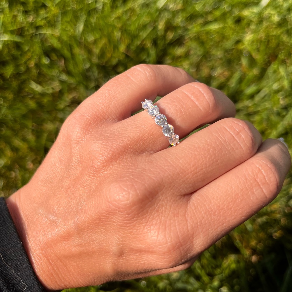 Elegant Half Eternity Moissanite and Silver Women's Ring
